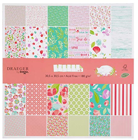 Toga - Papier Scrapbooking, Rosa und Grün, Frühlingsblumen - 30,5 x 30,5 cm