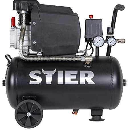 STIER Kompressor LKT 240-8-24 1100 W | Max. Druck 8 bar, 24 Liter Tank, 21 kg, Geeignet für Anwendungen z.B. mit Ausblaspistolen, Farbspritzpistolen