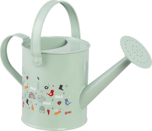 goki 63865 - Gießkanne Frühling aus Metall für Kinder – Farbenfrohes Gartenwerkzeug für kleine Gärtner – Niedliche Motive – Robustes und langlebiges Gartenspielzeug, 32 x 14 x 22 cm, ab 3 Jahre