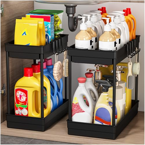 TidyTrove Küchen Organizer - Küchenschrank Organizer,2 Stück Spülschrank Organizer Unter Waschbecken Regal,Badezimmer,Küchenorganizer,Mehrzweck-Organisation für Küche,Schwarz