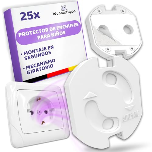 WunderHippo 25x Steckdosensicherung mit Drehmechanik – Kindersicherung für Steckdosen – Steckdosenschutz verhindert Unfälle & Stromschläge – Schutz für Babys & Kinder – Steckdose Kinderschutz – Weiß