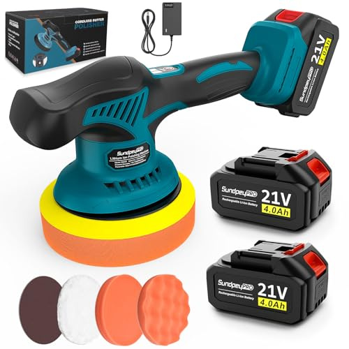 Poliermaschine Auto Akku, 21V Akku Poliermaschine mit 2 * 4000mAh Akkus & 8 Variablen Geschwindigkeiten & 6000RPM, Poliermaschine für die Autopflege Polieren Wachsen Entfernen von Kratzern