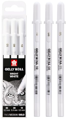 SAKURA Gelly Roll Basic White Gelstifte-Set (3 Stück), verschiedene Größen | undurchsichtige Gelstifte für Hervorhebungen, Zeichnungen und Bastelarbeiten