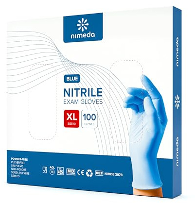 Kemes Einweghandschuhe Blau 100 Stück Nitrilhandschuhe Einmalhandschuhe Latexfrei Puderfrei für Lebensmittelbereiche, Medizin, Kosmetik und Haushalt (XL)