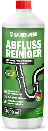 SauberWerk® - Profi Abflussreiniger & Rohrreiniger „Haarfrei“ (1L) - Haarentferner flüssig für Toilette, WC & Küche EXTRA STARK - Rohrfrei & Abflussfrei gegen Abfluss-Verstopfung Haare & Organischem