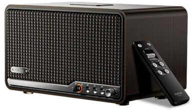 Edifier S300 Kabelloser Hi-Fi Tischlautsprecher, Schwarzes Walnussholz | mit AirPlay 2, 80W RMS, 2-Wege Aktivweiche, Hi-Res Audio, Fernbedienung, Retro Design, für Multiroom, Heimkino & Desktop
