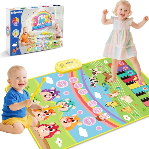 MOMUSE Hau-den-Maulwurf Musikmatte, Spielzeug ab 1 2 3 Jahr, 3-in-1-Klaviermatte für Kinder, Montessori-Sinnes-Lernspielzeug, Geburtstagsgeschenke für Jungen und Mädchen von 1 bis 5 Jahren
