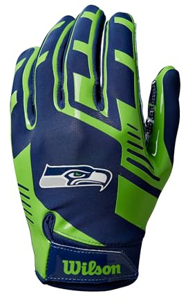 Wilson AD NFL Stretch Fit Football-Handschuhe, Hervorragende Passform und sicherer Grip, Aus atmungsaktivem Material, Optimale Performance, Team: Seattle Seahawks, Farbe: Grün/Blau, Erwachsenengröße
