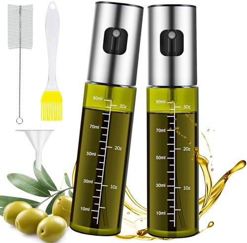 MRUN BONE Ölsprüher für Speiseöl, 2 Stück UV-Schutz Sprühflasche Öl, Glas Öl Zerstäuber Küche Ölsprühflasche Heißluftfritteuse,Oil Sprayer mit Skala & Trichter, Ölspray für ÖI & Essig 100% BPA frei