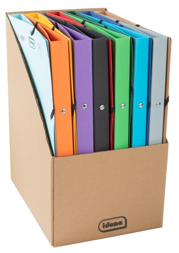 Idena 11097 - Eco Ringbücher aus Karton in DIN A4, 12 farbige Ordner mit 20 mm Rückenbreite und 2-Ring-Mechanik, Gummizug über Eck
