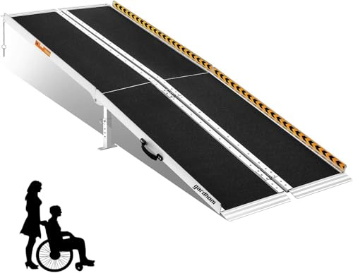 Rollstuhlrampe 183CM, gardhom Max. 362KG Ladekapazität Anti-Rutsch Alu Klapprampe für Rollstuhlfahrer oder Rollator, Schwellenrampe für Heimtreppen Treppen Türen Mobilitätsroller