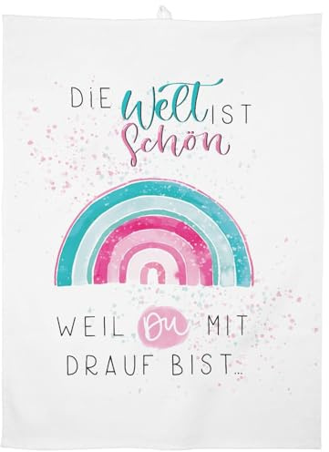 Gruss & CO Geschirrtuch mit Motiv Die Welt ist schön | Küchentuch aus Baumwolle, 60 cm x 45 cm, Farbiger Motivdruck | Geschenk, Küche, Kochen und Backen, Grillen | 47093