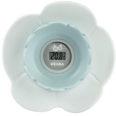 BÉABA, Badethermometer Lotus, Digital, Vielseitig, Temperaturmessung des Zimmers und Badewassers, verspielte Form Blume, Green Blue