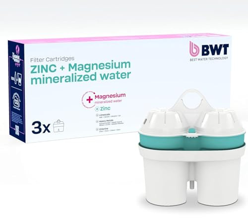 BWT Filterkartuschen ZINC & MAGNESIUM MINERALIZED WATER 3 Stück | Filterkartusche für Wasserfilter | Wasserfilterkartuschen | Filtert Kalk, Chlor, Blei & Kupfer | für Wasserhärte ab 15°dH geeignet