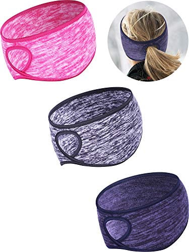 Tatuo 3 Stücke Fleece Pferdeschwanz Stirnband für Frauen, 3 Farben | Fleece Earband, Für Winter Laufen, Ohrwärmer, Outdoor Sports und Fitness, Verfügbar in Grau, Marineblau, Rosenrot