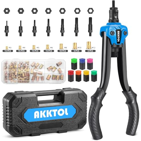 AKKTOL Nietmutternzange Set inkl. 80 Nietmuttern M3-M12, Dorne, Box & Schutzgehäuse - Robuste Gewindenieten Zange Set für Autoreparatur & Metallbearbeitung