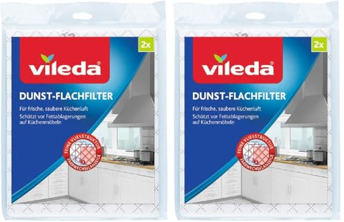 Vileda Dunst-Flachfilter, Universalformat, hohe Filterleistung durch feine Vliesstruktur, Filterwechsel Farbanzeige, inkl. 2 Einweg-Handschuhe zum Filter wechseln, 4er Pack