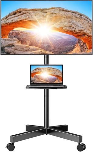 Perlegear TV Ständer Rollbar, Mobiler TV Ständer mit Rollen für 23–60 Zoll LCD/LED Fernseher TV Rollwagen mit Tablett Höhenverstellbar & Stabil Home TV Trolley bis 40kg, Max. VESA 400x400mm
