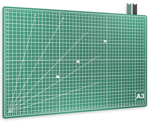ACROPAQ Schneidematte A3 - Selbstheilend, A3 (45 x 30 cm), 5 Lagen Schutz für Ihre Möbel, mit beidseitigen Gittern und Winkelmarkierungen, Grün - Bastelunterlage, Schneideunterlage, Cutting mat