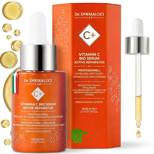 Dr. Dermaluci Lab Vitamin C Serum Gesicht Ferulasäure Strahlkraft 30ml BIO | Ebenmäßiger Teint, Antioxidativ, Sanft - Kurkuma, Centella, Hyaluronsäure, Aloe Vera - Empfindliche Haut - AIAB, Italy