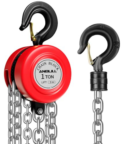 Anbull 1T Kettenzug handseilwinde, Vollverzinkte Kette, ölfrei, 1000Kg Tragkraft Flaschenzug Seilzug Hebezug Ratschenzug, 3m Kette, Kettenblockaufzug