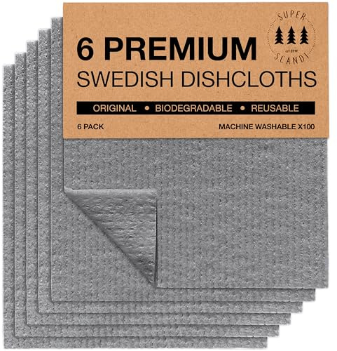 SUPERSCANDI Putzlappen im 6er Pack - 100% Biologisch Abbaubar & Kompostierbar | Wiederverwendbare & Lebensmittelsichere Spültücher Ohne Plastik | Für Jede Oberfläche Geeignete Spüllappen | Grau