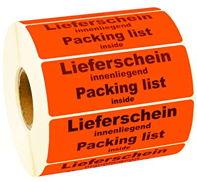 Prolac Lieferschein innenliegend! Packing list inside! Aufkleber, kratzfest und reißfest, Etiketten selbstklebend für Kennzeichnung von Sendungen, Versand Label/Stickers, 1000 St. pro Rolle