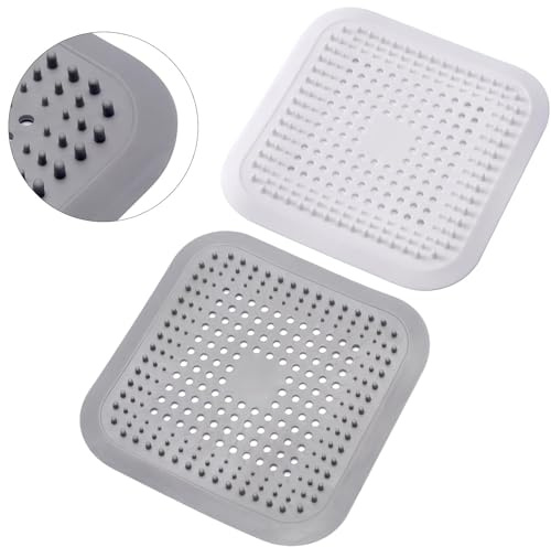 Alyvisun 2Pcs Silikon Abflusssieb mit Saugnapf Haarfänger | Duschablauf Haarsieb für Waschbecken, Badezimmer, Badewanne, Küche, Faltbares Sieb mit Starker Saugkraft