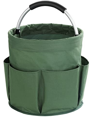 Maximex Universal Reinigungs-Caddy Grün, 16l Hauptfach mit 6 Taschen für Utensilien & gepolstertem Griff, Wasserabweisend, Faltbar, Für zuhause & unterwegs, Bis 10kg belastbar, Polyester, Ø28x26,5cm