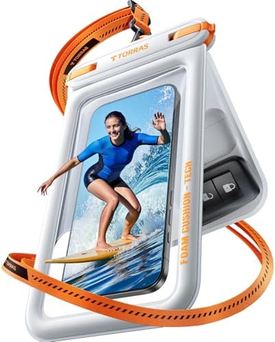 TORRAS wasserdichte Handyhülle [5D-Doppelfach], 7.9'',weiß | IP68-zertifiziert, zwei getrennte Fächer, schwimmfähig bis 500 g, präziser Unterwasser-Touch, kratz- und abriebfest