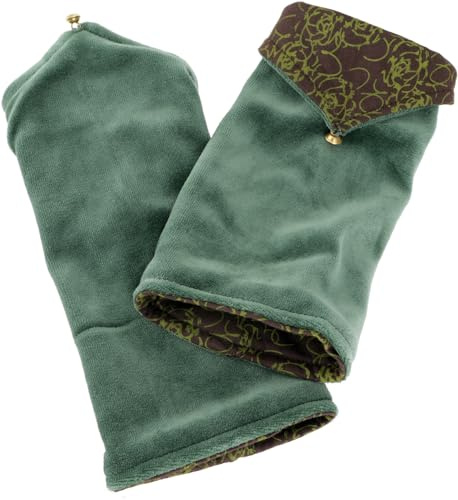 GURU SHOP Handstulpen aus Samtstoff, Wendestulpen, Pulswärmer - Grün/cappuccino, Herren/Damen, Baumwolle