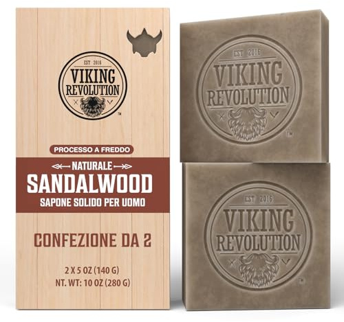Viking Revolution - Duschseife Männer - Sandelholzseife - Festes Duschgel Männer mit ätherischen Ölen, Kaltgepresst - Seife Männer mit Kokosöl, Sheabutter, Mandelöl - 2 x 140 g