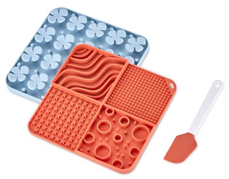 Amazon Basics Silikon-Leckmatte für Hunde und Katzen, Slow Feeder, Puzzle-Futtermatte, Spülmaschinenfest, 19,7cm x 19,7cm x 1,2cm, 2 Stück