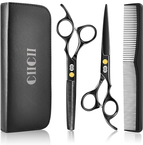 CIICII Friseurschere, Haarschneideschere Profi Set (6,7 Zoll Haarschere & Effilierschere) Haar Bart Trimmen Formung Pflege für Männer Frauen Haustiere Familie Friseursalon (Schwarze)