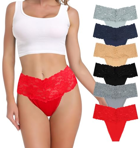 Deigecil Hohe Taille Retro Tangas für Frauen Weiche Cmfy Unterwäsche Nahtlose Spitze Baumwolle Damen Panties Plus Size 6 Stück, Mehrfarbig, 6 Stück, 38…