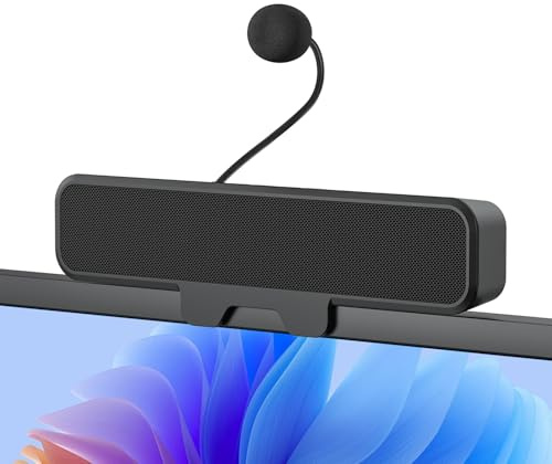 INGA 10W PC-Lautsprecher mit abnehmbarem Mikrofon, USB-A/C, Stereo-Bass | Plug-and-Play-Desktop-Lautsprecher mit One-Touch-Stummschaltmikrofon – einfach zu klemmen, für PC, Mac, Laptop (Schwarz)