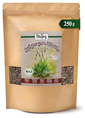 Biojoy BIO-Spitzwegerich Tee (250 g), Spitzwegerichblätter, getrocknet und geschnitten (Plantago lanceolata)
