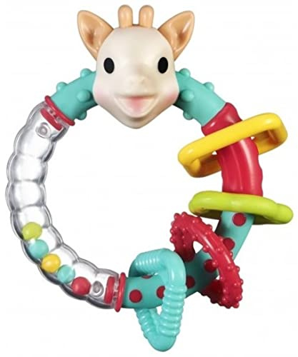 Sophie la Girafe – 2-in-1 Rassel + Beißring – Ab 3 Monaten – 4 Formen & Bunte Kugeln | Gemischte Materialien | Lindert Schmerzende Zahnung | Geschenk Baby
