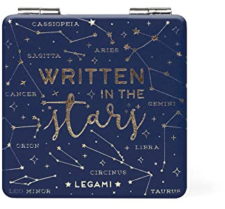 Legami - Handtaschenspiegel mit Vergrößerungsspiegel, Motiv Stars, ohne Verzerrungen, ideal für die Handtasche und für Reisen, 6 x 6 cm