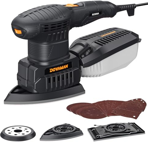 DOVAMAN ROS06A 3-in-1 Multischleifer, 200W, 6 Geschwindigkeiten, 15 Schleifpapiere, Geringe Vibration, Staubabsaugung, Elektrischer Schwingschleifer/Exzenterschleifer/Deltaschleifer