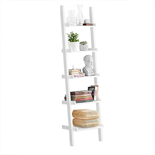 SoBuy Leiterregal mit 5 Ebenen 56x189x32,5 cm | Standregal & Wandregal für Bad, Wohnzimmer oder Küche, pflegeleicht, weiß FRG17-W