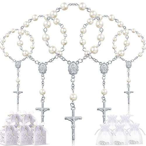 Otuuz 50 Sets 150 Stück Gastgeschenke für Kommunion Konfirmation Tauf Hochzeit 50 Rosenkranz Katholisch Kommunion mit 50 Organzabeuteln und 50 Gastgeschenk Boxen Dankeschön Geschenke für Gäste