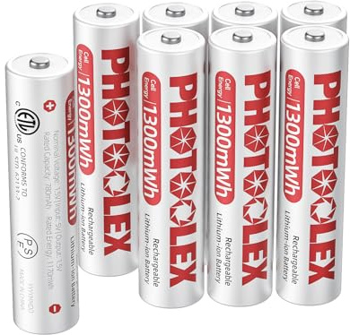 PHOTOOLEX AAA Akku 1300mWh 8 Stück - wiederaufladbare Lithium Batterien AAA akkus, 1,5 V hohe Ausgangsleistung Dreifach A Li-ion Batterie, 1600+ Zyklen AAA Akkus(Kein Ladegerät)