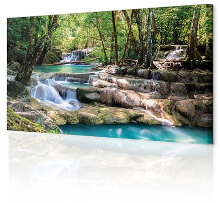 decomonkey Bilder Wasserfall 120x40 cm 1 Teilig Leinwandbilder Bild auf Leinwand Vlies Wandbild Kunstdruck Wanddeko Wand Wohnzimmer Wanddekoration Deko Wald Natur Landschaft