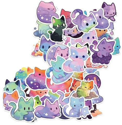 50 Stück Kawaii Sternenhimmel Katzenaufkleber, Süße Tierkatzenaufkleber, ästhetische Abziehbilder, wasserfeste Vinyl-Aufkleber für Computer, Laptop, Scrapbooking, Planer, Tagebücher