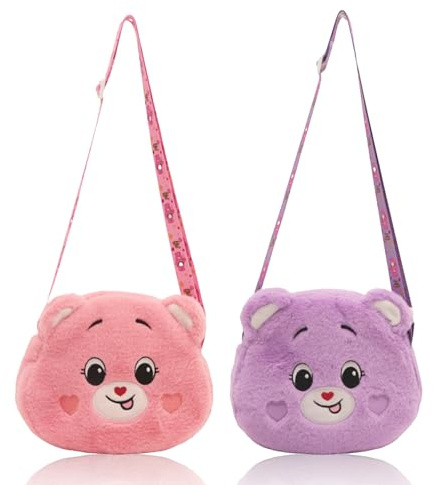 KASESSS 2 Stück Umhängetasche Mädchen, Handtasche Mädchen, Plüsch Kindertasche, Süß Bär Crossbody Bag, Kinder Sling Bag, Klein Shoulder Bag, Plüsch Umhängetaschen Geschenke für mädchen (Rosa,Lila)