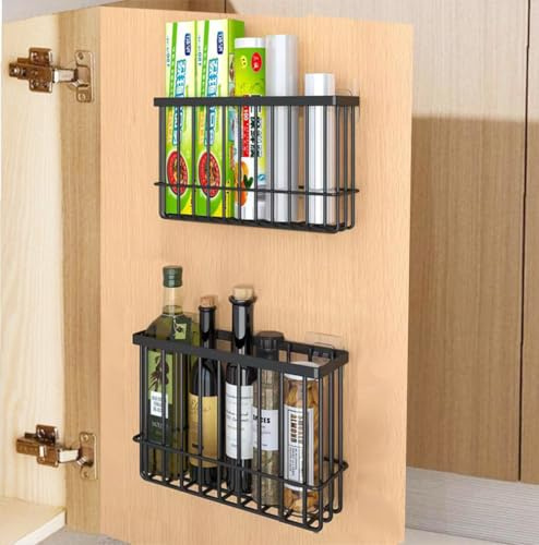EigPluy 2 Stück Küchenschranktür-Aufbewahrungsbox,Selbstklebendes Wandmontierte Aufbewahrungsboxen, Schrank/Badezimmer/Kühlschrank Kleine Gegenstände Organizer Aufbewahrungsbox (Schwarz)