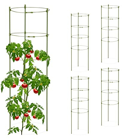 Relaxdays Rankhilfe, 5er Set, 4 Ringe, HxD: 90 x 28 cm, grün | Blumen & Nutzpflanzen, Metall & Kunststoff, Pflanzenstütze