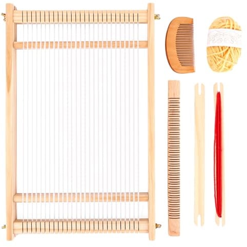 WOPPLXY Webrahmen Set mit Webschiffchen, 40 X 27cm Webrahmen Erwachsene aus Holz, Holzwebrahmen und Zubehör, Holz Webrahmen für Weben und Gestalten