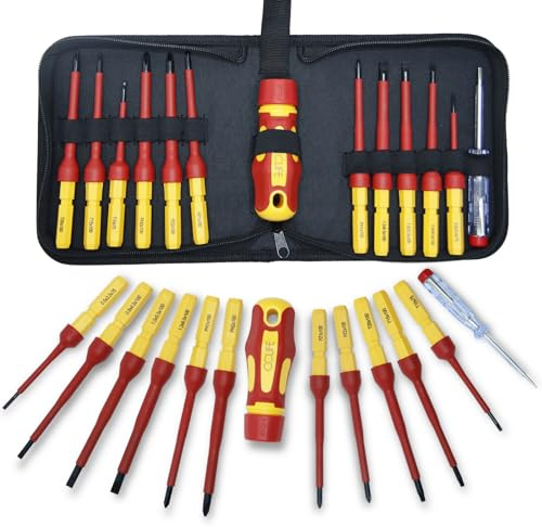 CCLIFE 13 tlg VDE Isolierter Schraubendreher mit Wechselklingen-Satz Magnetische Schraubenzieher 1000V inkl. Spannungsprüfer Schlitz & PH & PZ & Torx Set